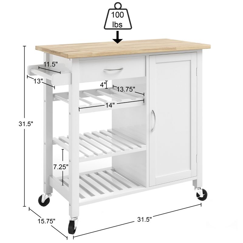Kitchen Island with Towel Rack and Shelves for Storage – Rolling Cart to Use as Coffee Bar, Microwave Stand, or Kitchen Storage by Lavish Home (White), 3 of 9