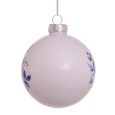 Delft Blue Floral Glass Ball Christmas Ornaments, Set of 6