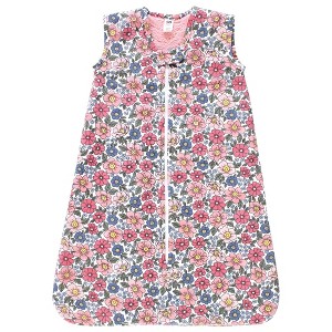 Hudson Baby Girls Plush Faux Fur Sleeping Bag, Wearable Blanket, Pink Blue Pretty Floral - 1 of 2