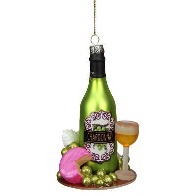 NORTHLIGHT 5" Tuscan Winery Glittered "Chardonnay" Glass Wine Bottle Christmas Ornament - Green