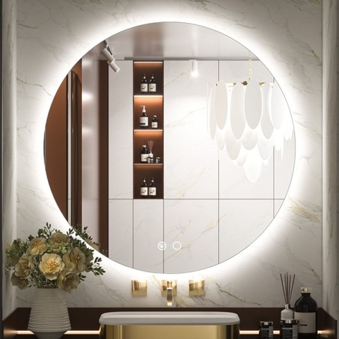 Keonjinn Led Round Backlit Bathroom Vanity Wall Mirror, Anti-fog,28