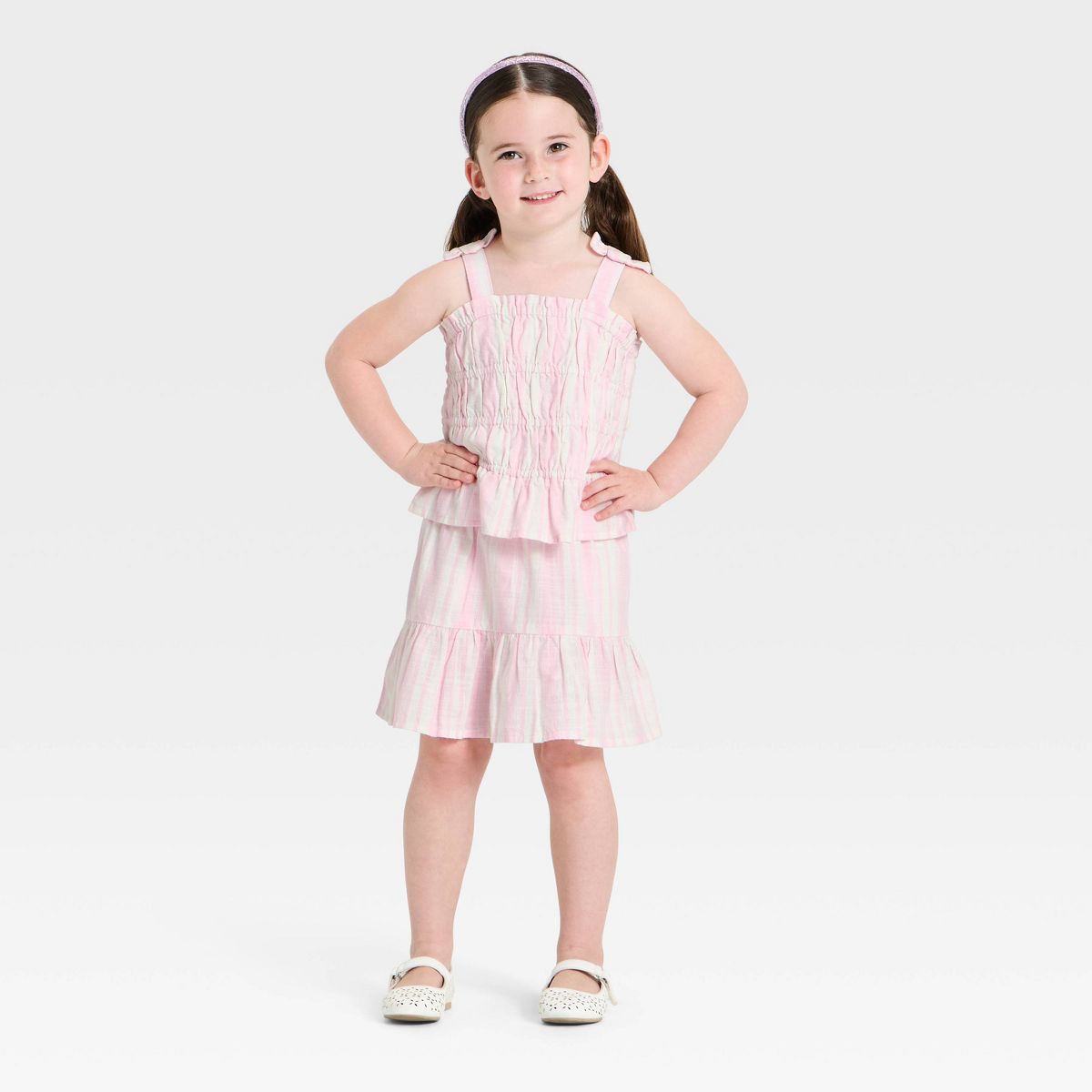 Toddler Girls' 2pc Striped Woven Tank Top and Skirt Set - Cat & Jack™ Pink