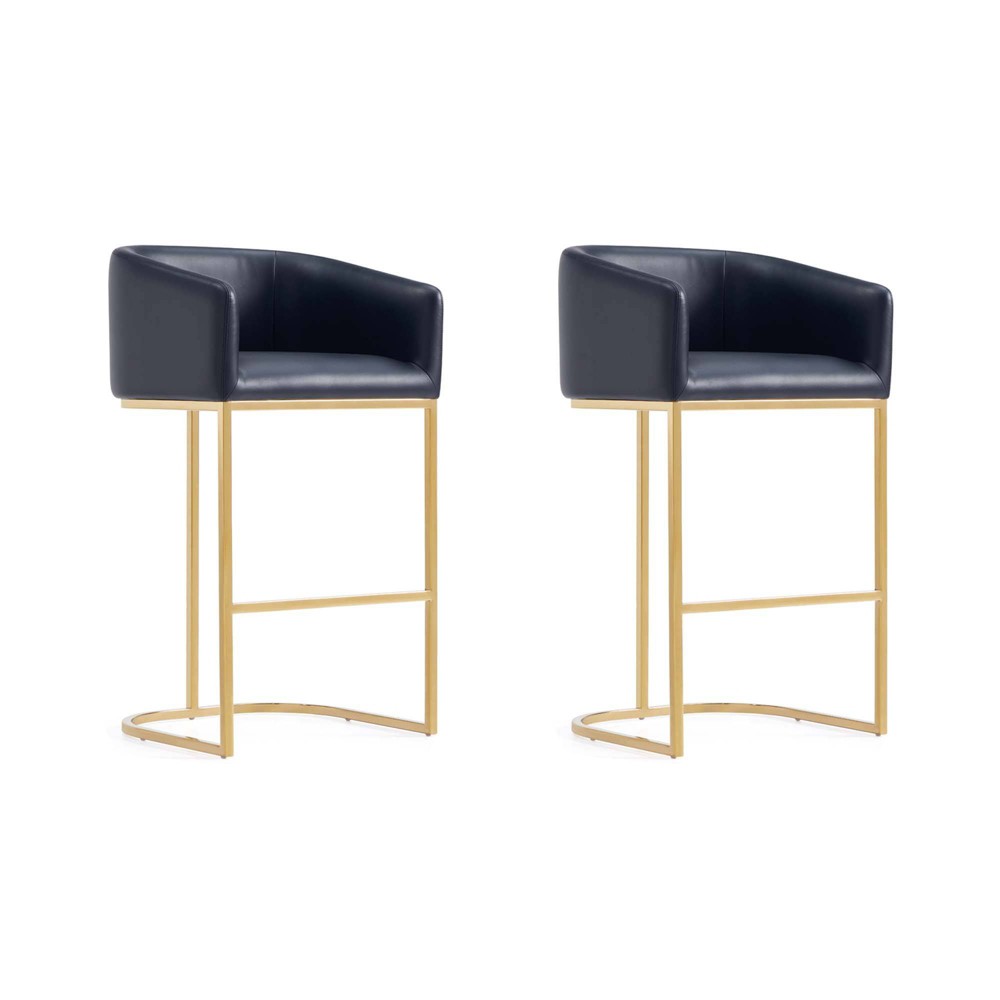 Photos - Chair Manhattan Comfort Set of 2 Louvre Barstools Black/Titanium Gold