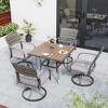 Pamapic 5-Piece Metal Patio Outdoor Dining Set with Square Table and Rattan Swivel Chairs with Cushion - 4 of 4