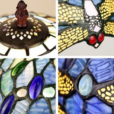 Dragonfly Design Stained Glass Bronze Tiffany-Style Table Lamp