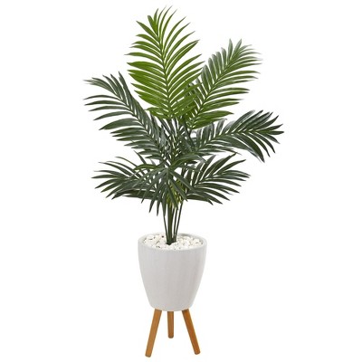 Nearly Natural 4.5-ft Kentia Artificial Palm Tree in White Planter with Legs
