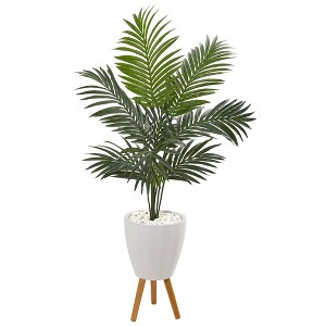 Nearly Natural 4.5-ft Kentia Artificial Palm Tree in White Planter with Legs - 1 of 2