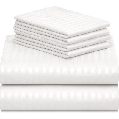 LuxClub Queen White Striped Bamboo Microfiber Sheet Set