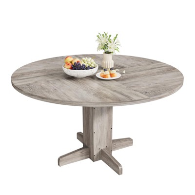 Round Dining Table for 4-6 People, 47" Wood Kitchen Table with Sturdy Pedestal Base, Farmhouse Dinner Tables for Dining Room, Kitchen, Living Room