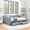 TiramisuBest Queen Size Daybed w/ 2 Drawers Trundle, Grey Linen, 86.5"x65"x30" - 2 of 4