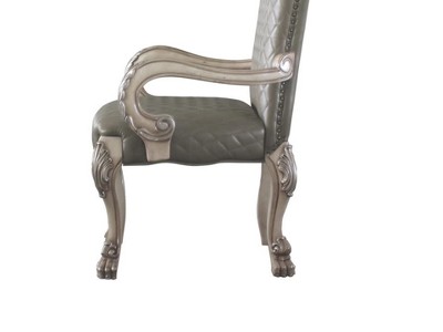 Elegant Beige Floral Carved Wood Dining Arm Chair, Set of 2