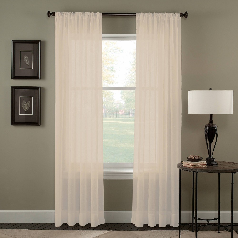 Photos - Curtains & Drapes 1pc 51"x132" Sheer Trinity Crinkle Voile Window Curtain Panel Oyster - Win
