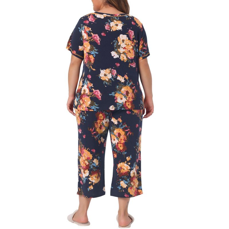 Agnes Orinda Women's Plus Size 2 Pieces Floral Pattern Spring Casual Pajama Sets, 4 of 6