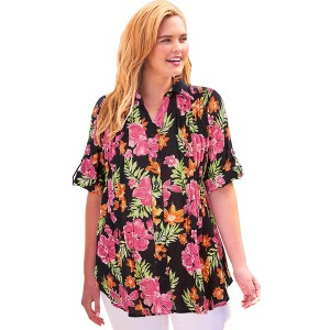 Woman Within Plus Size Pintucked Button Down Gauze Shirt - 1 of 4