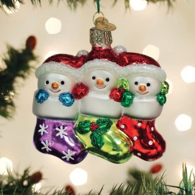 Hand-Painted Glass Snow Family Christmas Ornament