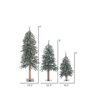 Natural Bark Alpine Artificial Christmas Tree Set with Real Wood Trunks