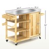Aghana Digitals Mobile Outdoor Kitchen Island: Stainless Steel Top Solid Wood Cart with 3 Shelves, - 2 of 4