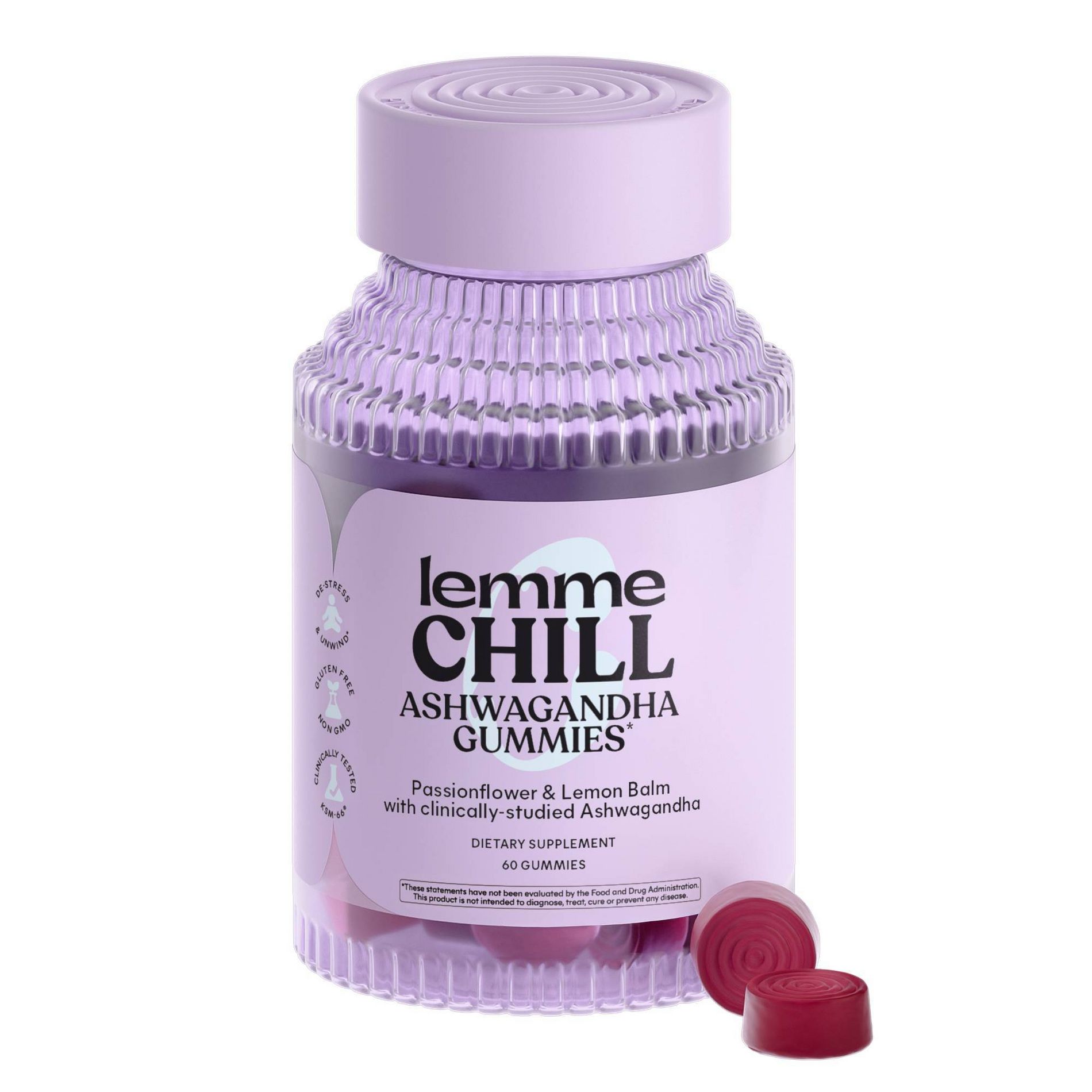 Lemme Chill Ashwagandha Gummies - Stress & Cortisol Support - KSM-66 Ashwagandha - Mixed Fruit Flavored - 60ct