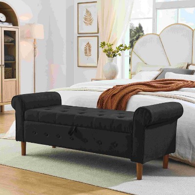 CAVINAS Storage Ottoman Bench,Upholstered Ottoman with Tufted Buttons and Rolled Arms for Living Room,Bedroom