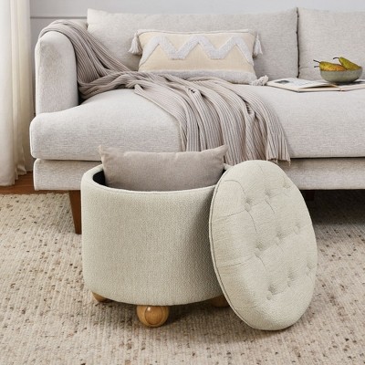 NicBex Round Storage Ottoman,Multi-Functional Round Flannel Button Ottoman with Storage,Storage Bench for Living Room,Bedroom,Entryway,Office