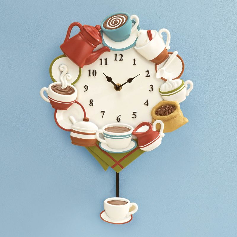 Collections Etc Coffee Cup Pendulum Wall Clock 11 X 11 X 15 White, 2 of 3