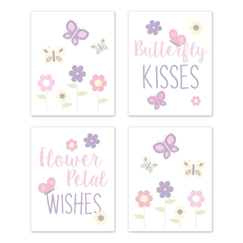 Sweet Jojo Designs Girl Unframed Wall Art Prints for Décor Butterfly Pink and Purple 4pc, 1 of 5