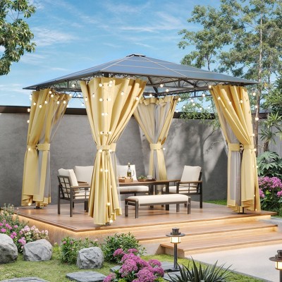 Whisen 10'x10' Hardtop Outdoor Gazebo with Polycarbonate Roof, Patio Gazebo with Aluminum Frame, Backyard Tent for Backyard, Garden, Lawn