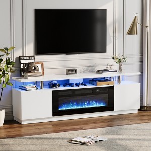 70" Modern Fireplace TV Stand - with 36" Electric Fireplace, LED Lights, 2-Tier TV Console with Storage Cabinet, 12 Flame Colors for Living Room - 1 of 4
