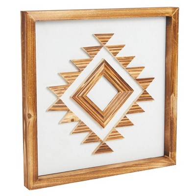 Okuna Outpost Southwest Geometric Bohemian Themed Wood Framed Wall Art Décor for Home, Bathroom, Office, Bedroom, 13 x 13 in