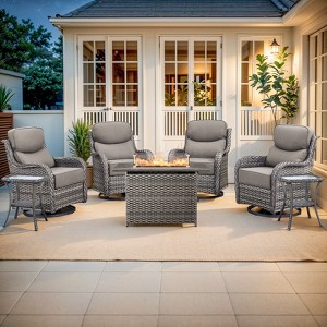 Gymojoy 7 Pieces Outdoor 6 Inch Sofa Swivel Chair with Fire Pit Table - 1 of 4