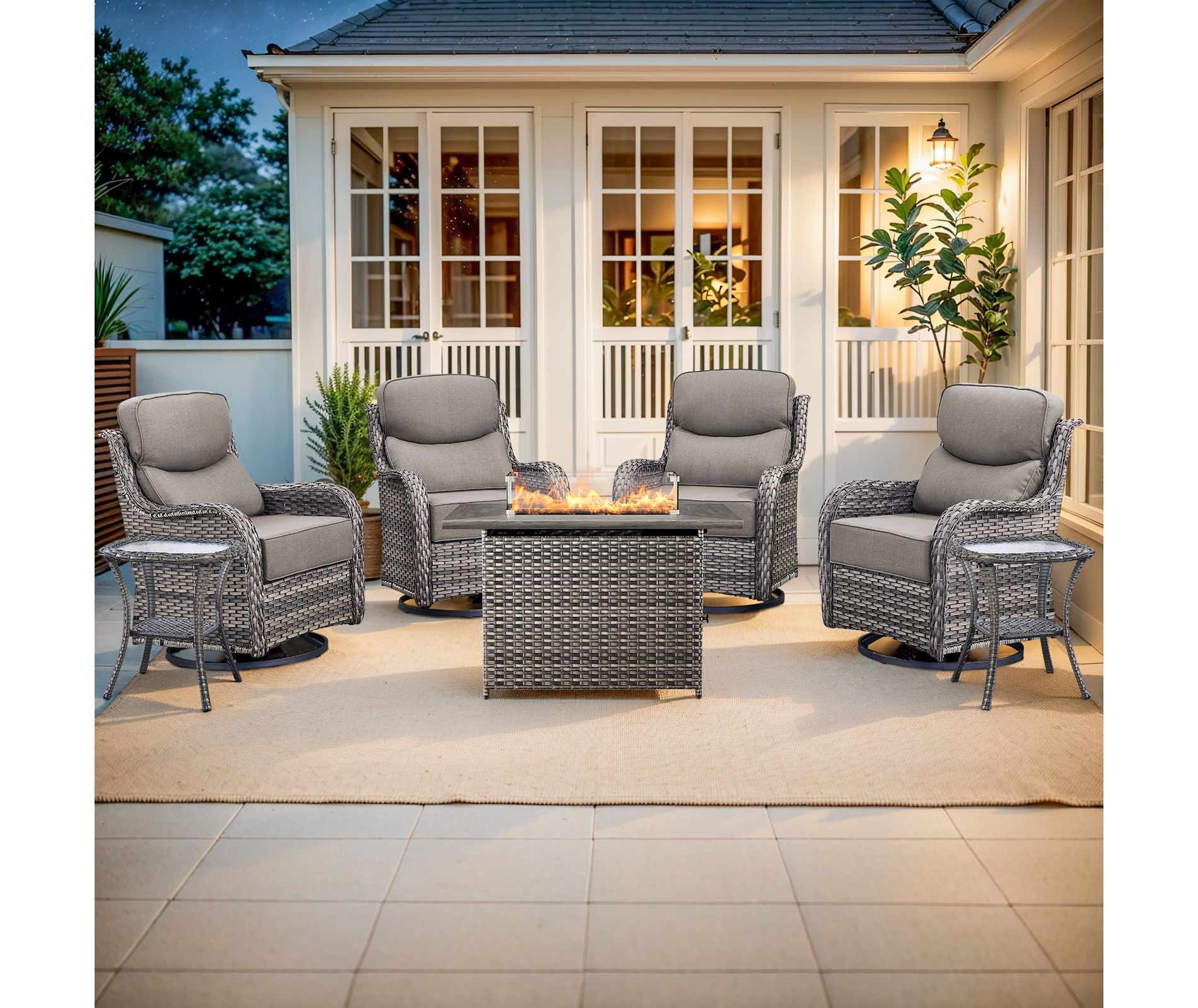 Gymojoy 7 Pieces Outdoor 6 Inch Sofa Swivel Chair with Fire Pit Table
