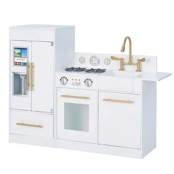 Teamson Kids Little Chef Charlotte Kids Play Kitchen, Wooden Kitchen Playset for Toddlers, White/Gold
