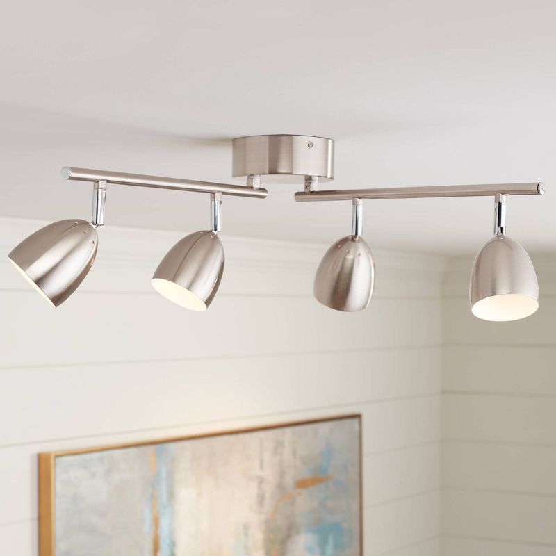 Pro Track Alexa 4-Head LED Ceiling or Wall Track Light Fixture Kit Spot Light Dimmable Silver Satin Nickel Modern Kitchen Bathroom Dining 32 1/4" Wide, 2 of 10