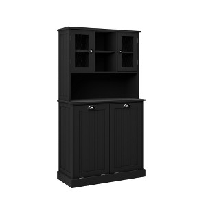Sevobal Bathroom Storage Cabinets, Double Door Lockers with Open Storage Shelf and Flip Drawers for Bathroom, Black, 32.68"*14.57"*59.96" - 1 of 4