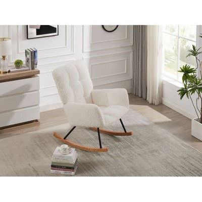 YOOCOZZ Upholstered Rocking Chair High-Back Lounge Chair - Comfy, for Nursing Baby, Reading/Napping - Off White