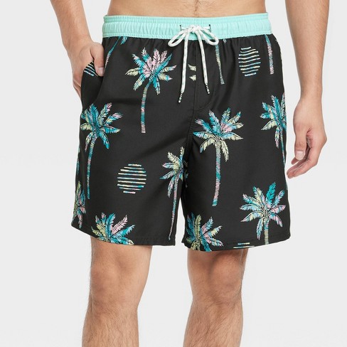 Men's 7 Doodle Palm Print Swim Trunks - Original Use™ Black L