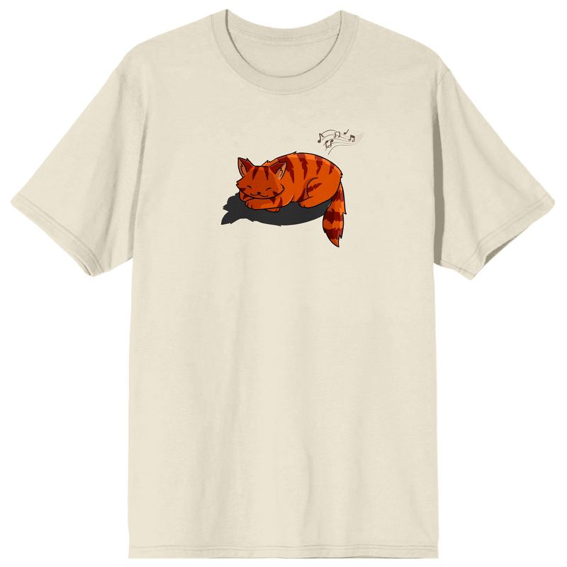 LOFI Girl Orange Cat Napping Crew Neck Short Sleeve Natural Men's T-shirt, 1 of 5