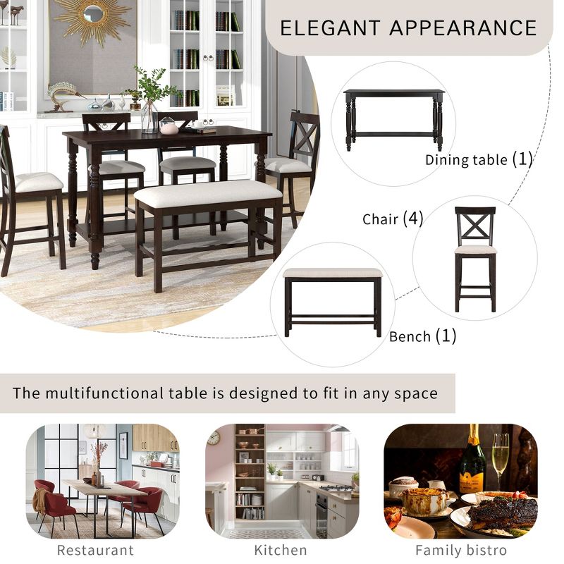 6-Piece Counter Height Dining Table Set Table with 4 Chairs and 1 Benchs - ModernLuxe, 5 of 13
