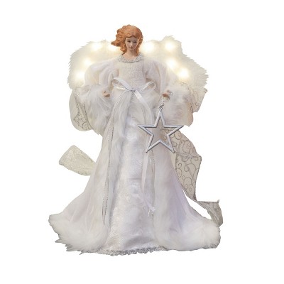 Season's Designs 14" White Angel Christmas Tree Topper with Lighted Wings Indoor Use, Plastic, Warm White Dimming