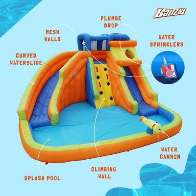 Drop Zone Multi-Color Inflatable Water Park with Slide and Cannon