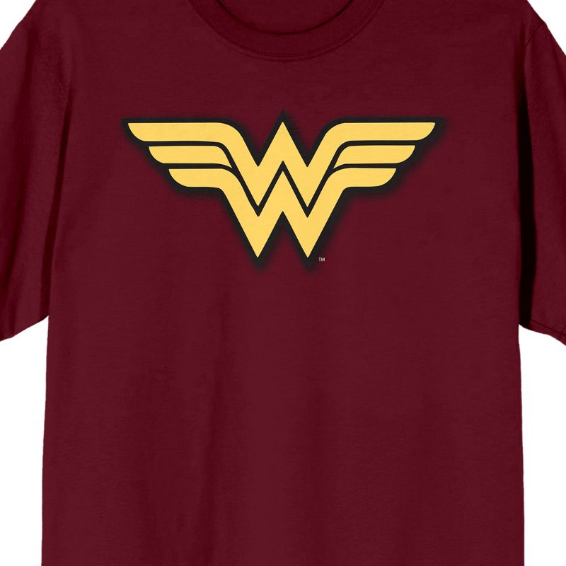 Wonder Woman Yellow Comic Logo Men's Cardinal Red Graphic Tee, 2 of 3