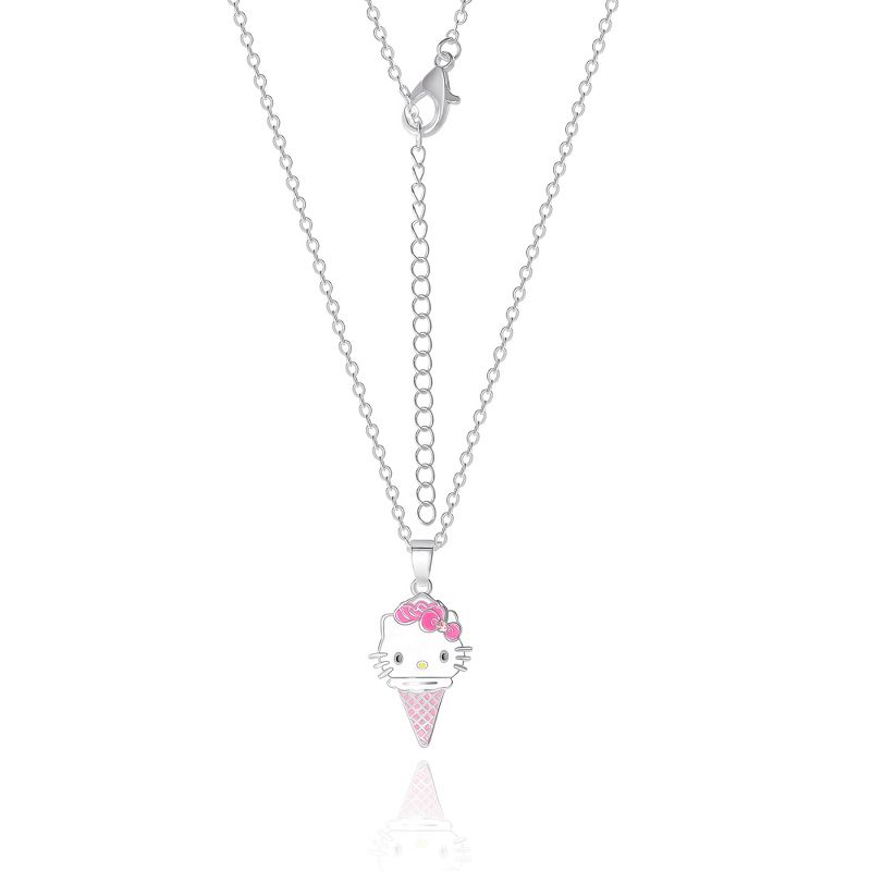 Sanrio Hello Kitty Brass Enamel and Pink Crystal Cafe 3D Ice Cream Cone Pendant, 16+ 2'' Chain, 4 of 5