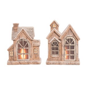 Transpac Resin Light Up Snowy Home Set of 2 Christmas Home Decorations - 1 of 1