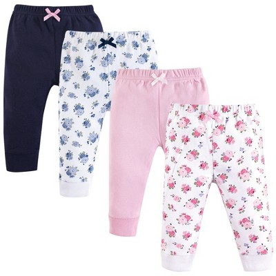 Luvable Friends Baby and Toddler Girl Cotton Pants 4pk, Floral, 3-6 Months