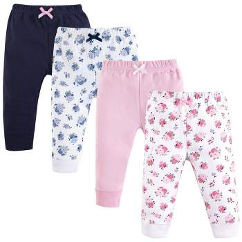 Luvable Friends Baby and Toddler Girl Cotton Pants 4pk, Floral