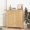 GlasFlength Utility Storage Cabinets Mid Century Modern Cabinet with Woven Rattan Doors for Living Room Dining Room, Beige, 31.5"*11.8"*34.6" - 2 of 4
