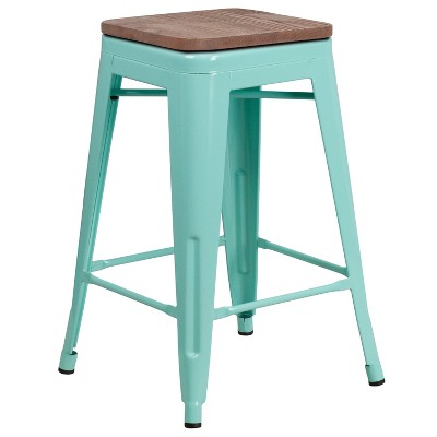 Flash Furniture 24" High Backless Counter Height Stool with Square Wood Seat