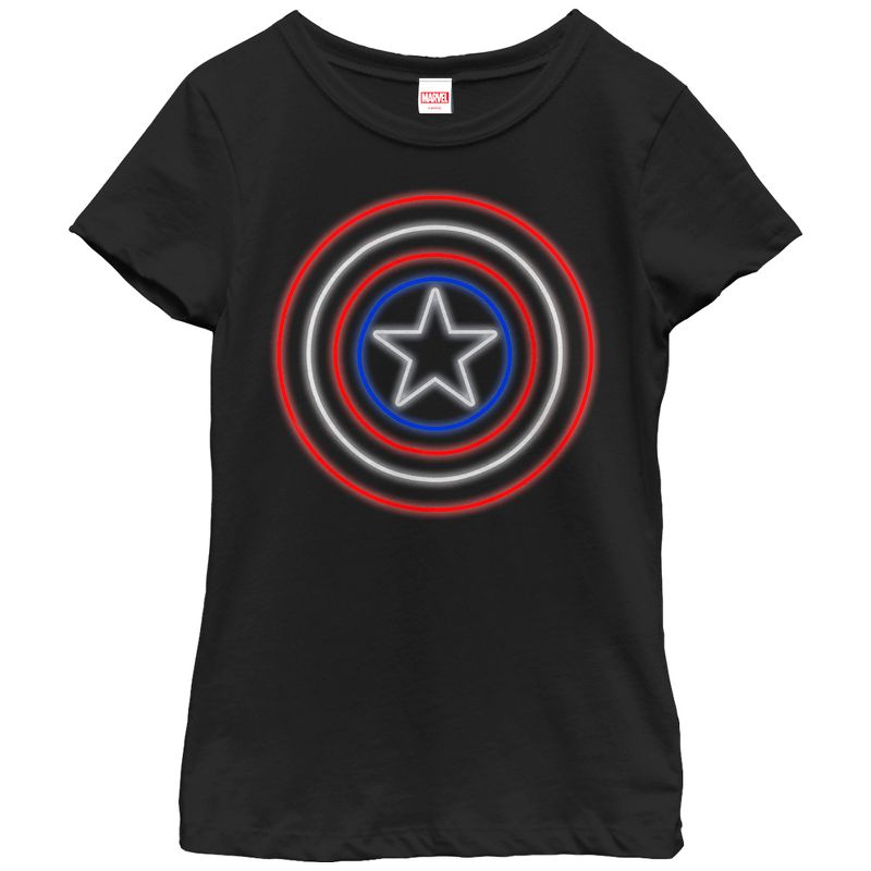 Girl's Marvel Captain America Shield Neon Light T-Shirt, 1 of 4