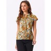 INSPIRE CHIC Women's Satin Stand Collar Work Cap Sleeve Floral Blouse - 4 of 4