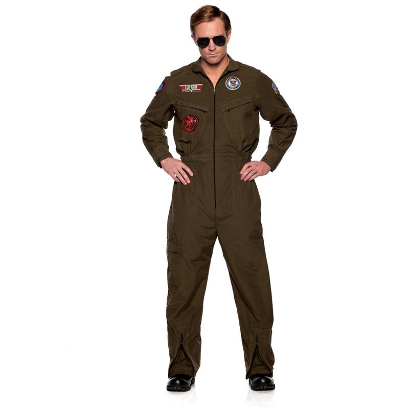 Underwraps Navy Top Gun Men's Pilot Jumpsuit Adult Costume One Size Fits Most, 1 of 2
